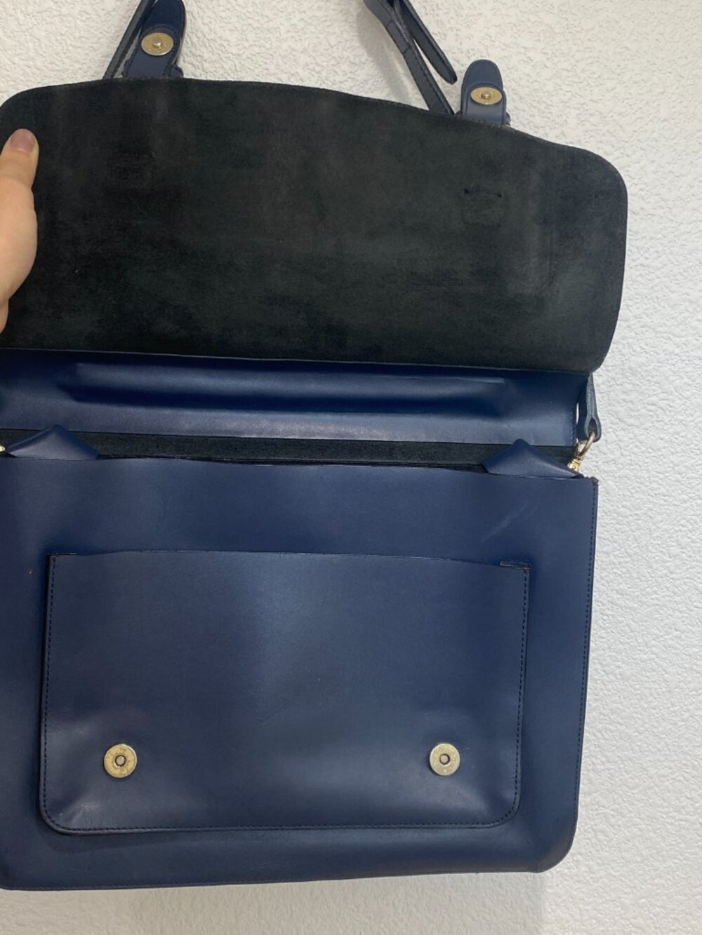 Luccica Navy Blue Leather Satchel Shoulder Bag Briefcase Minimalist Korean Desig - Picture 7 of 15